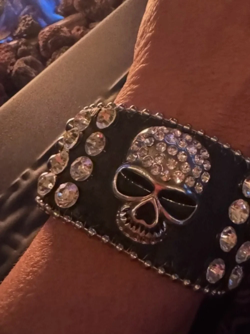 Black Rhinestone Skull Cuff Bracelet - Picture 4 of 6